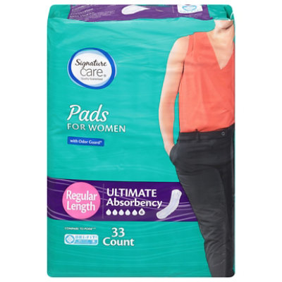 Signature Select/Care Ultimate Absorbency Regular Length Bladder Control Pads For Women - 33 Count