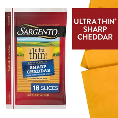 Sargento Sharp Natural Cheddar Cheese Ultra Thin Slices 18 Count - 6.84 Oz