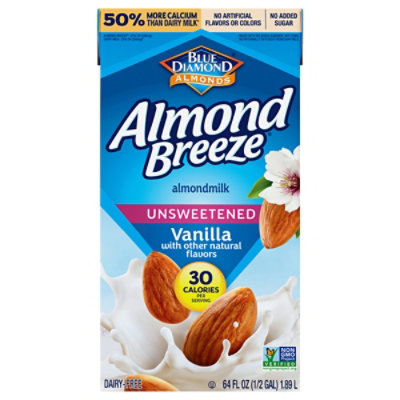 Blue Diamond Almond Breeze Almondmilk Unsweetened Vanilla 40 Calories - 64 Fl. Oz.