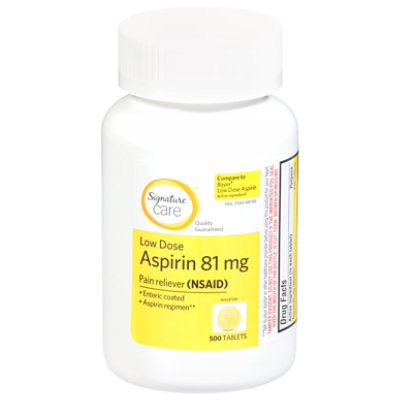 Signature Select/Care Aspirin Pain Relief 81mg NSAID Low Dose Enteric Coated Tablet - 500 Count