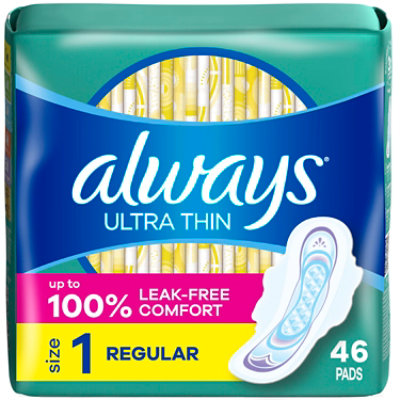Always Ultra Thin Daytime Pads with Wings Size 1 Regular Unscented - 46 Count