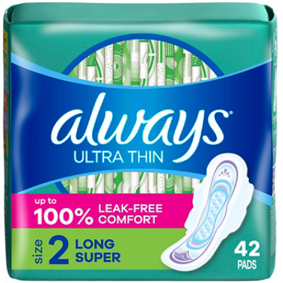 Always Ultra Thin Size 2 Long Super Unscented Daytime Pads with Wings - 42 Count