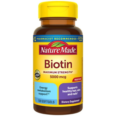 Nature Made Dietary Supplement Softgels Biotin Maximum Strength 5000 mcg - 120 Count