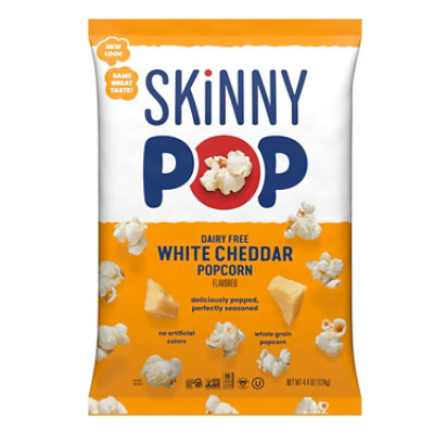 SkinnyPop Dairy Free White Cheddar Popcorn Grocery Size Bag - 4.4 Oz