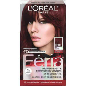 L'Oreal Paris Feria Shimmering Permanent Hair Color R48 Red Velvet (Intense Deep Auburn) Kit - Each