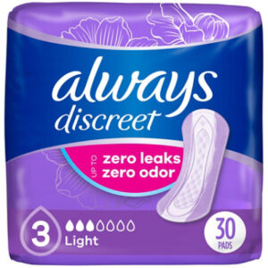 Always Discreet Light Absorbency Up To 100% Leak Protection Incontinence Pads - 30 Count