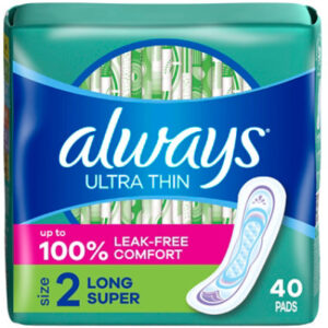 Always Ultra Thin Pads Size 2 Long Absorbency Unscented Without Wings - 40 Count