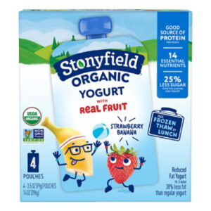 Stonyfield Organic Kids Reduced Fat Yogurt Pouches Strawberry Banana - 4-3.5 Oz