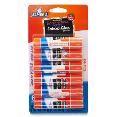 Elmers School Glue Sticks Washable Disappearing Purple - 6 Count