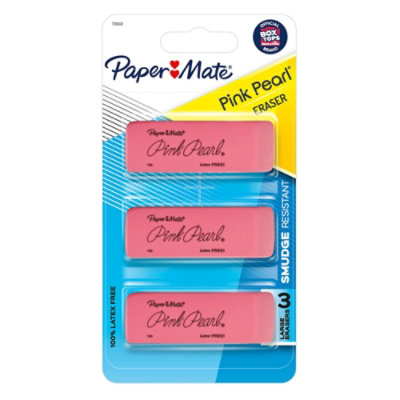 Paper Mate Pencil Eraser Pink Pearl Smudge Resistant Large - 3 Count
