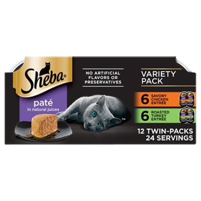 Sheba Perfect Portions Chicken & Turkey Adult Wet Cat Food Pate Variety Pack 12 Count - 2.6 Oz