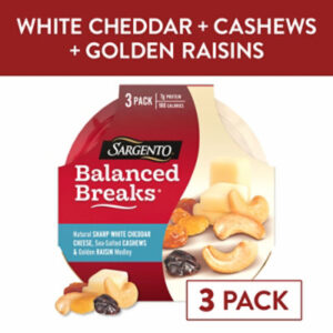 Sargento Balanced Breaks Sharp White Cheddar Cheese Roasted Cashews Raisins - 3-1.5 Oz