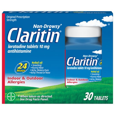 Claritin Antihistamine Tablets Indoor & Outdoor Allergies Prescription Strength 10mg - 30 Count