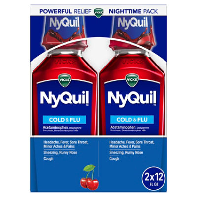 Vicks NyQuil Cold & Flu Medicine Nighttime Relief Liquid Cherry - 2-12 Fl. Oz.