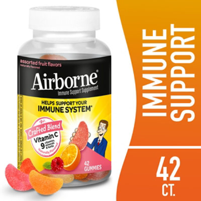 Airborne Immune Support Supplement Gummies Assorted Fruit Flavor - 42 Count