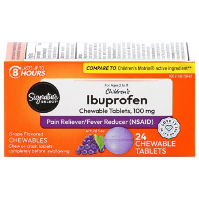 Signature Select/Care Ibuprofen Childrens Strength Chewable Tablet Grape 100mg - 24 Count
