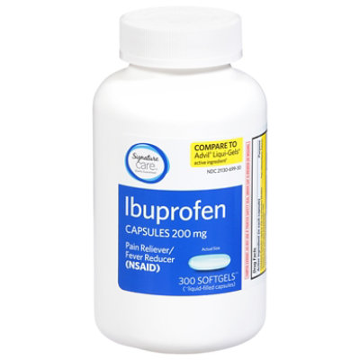 Signature Select/Care Ibuprofen Pain Reliever Fever Reducer 200mg NSAID Softgel Blue - 300 Count