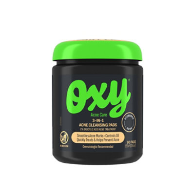 Oxy 3-IN-1 Acne Facial Cleansing Pads, Maximum Strength 2% Salicylic Acid Stubborn Acne - 90 Count