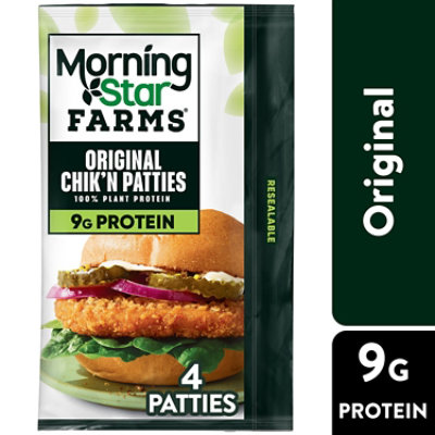 MorningStar Farms Plant Based Chikn Patties Original Vegan Meat 4 Count - 10 Oz