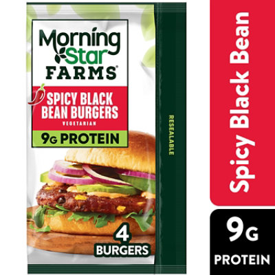 MorningStar Farms Veggie Burgers Spicy Black Bean Vegetarian 4 Count - 9.5 Oz
