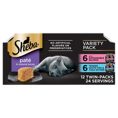 Sheba Perfect Portions Salmon/Whitefish & Tuna Adult Wet Cat Food Pate Variety Pack 12-2.6 Oz