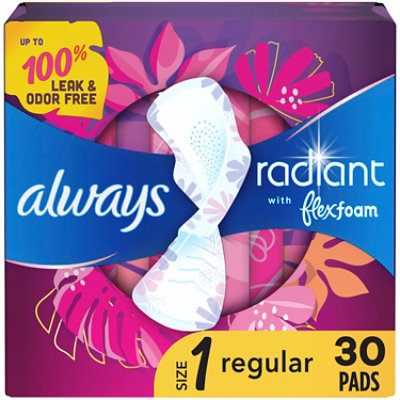 Always Radiant FlexFoam Pads for Women Size 1 Regular Absorbency with Wings Scented - 30 Count