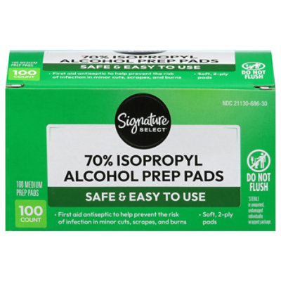 Signature Select/Care Prep Pads Alcohol Isopropyl 70% - 100 Count
