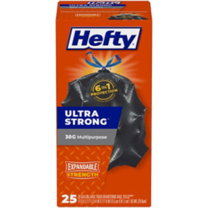 Hefty Trash Bags Drawstring Ultra Strong Multipurpose 30 Gallon Scent Free - 25 Count