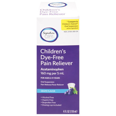 Signature Select/Care Pain Reliever Childrens Dye Free Acetaminophen 160mg PER 5ml - 4 Fl. Oz.
