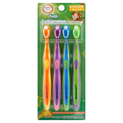 Signature Select/Care Toothbrush For Kids Chunky Grip Child Soft Value Pack - 4 Count