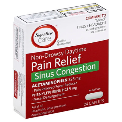 Signature Select/Care Pain Relief Sinus Congestion Acetaminophen 325mg Non Drowsy Caplet - 24 Count