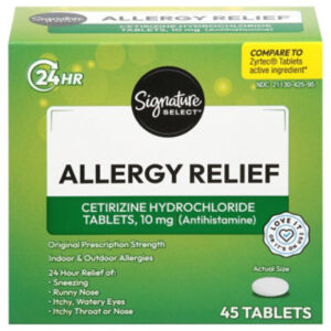 Signature Select/Care Allergy Relief Cetirizine Hydrochloride 10mg Antihistamine Tablet - 45 Count