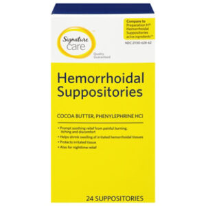 Signature Select/Care Hemorrhoidal Suppositories Cocoa Butter Phenylephrine HCI - 24 Count