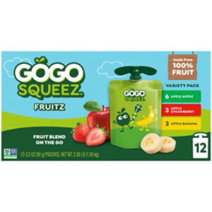 GoGo squeeZ Applesauce Variety Pack Apple Banana Strawberry - 12-3.2 Oz