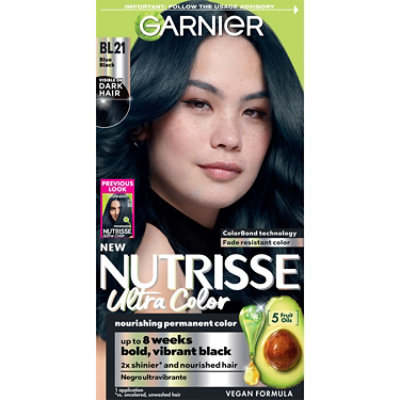 Garnier Nutrisse Ultra Color Nourishing Bold Permanent Hair Color Creme BL21 Blue Black Kit - Each