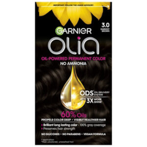 Garnier Olia Oil Powered Ammonia Free Permanent Hair Color 3.0 Darkest Brown Kit - Each