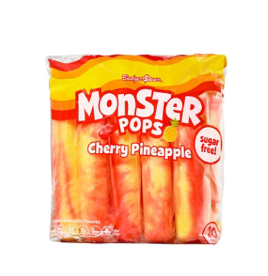 Budget Saver Monster Pops Sugar Free Cherry Pineapple 10 Count - 30 Fl. Oz.