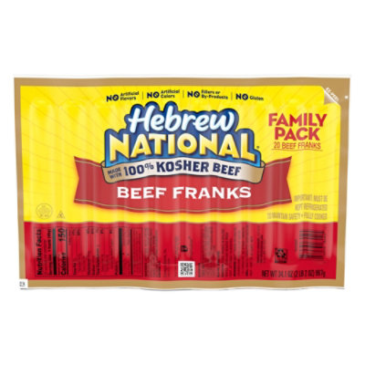 Hebrew National Beef Franks Hot Dogs Count 20 - 34.1 Oz