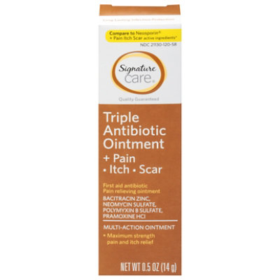 Signature Select/Care Ointment Triple Antibiotic Pain Itch Relief First Aid Maximum Strength - 0.5 Oz