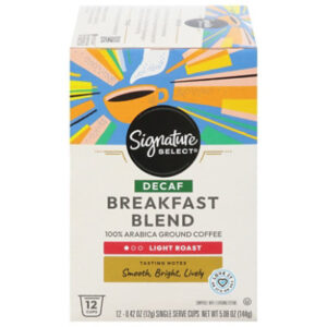 Signature SELECT Coffee Pods Single Serve Light Roast Breakfast Blend Decaf - 12 Count