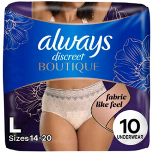 Always Boutique Low Rise Maximum Absorbency Size L Black Incontinence Underwear - 10 Count