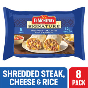 El Monterey Signature Shredded Steak Cheese & Rice Burritos - 8 Count