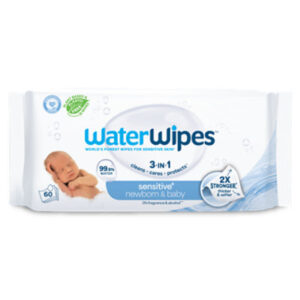 WaterWipes Sensitive Newborn & Baby Wipes 3-In-1 Cleans Cares Protects 99.9% Water Hypoallergenic - 60 Count