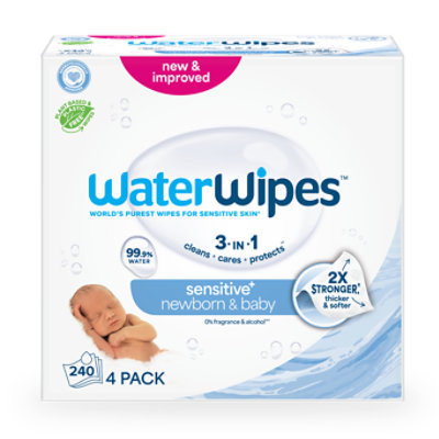 WaterWipes Sensitive Newborn & Baby Wipes 3-In-1 Cleans Cares Protects 99.9% Water Hypoallergenic - 240 Count