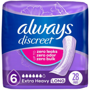 Always Discreet Extra Heavy Long Up to 100% Leak Free Protection Incontinence Pads - 28 Count