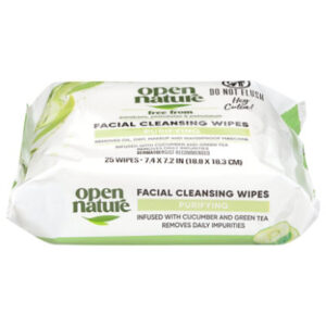 Open Nature Facial Cleansing Wipes With Green Tea Essential Oils - 25 Count