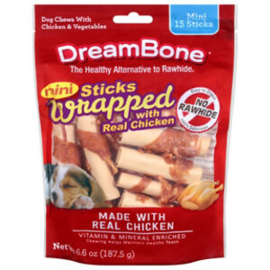 DreamBone Dog Chews No Rawhide Vegetable & Chicken Sticks Mini Chicken Wrapped 15 Count - 6.6 Oz