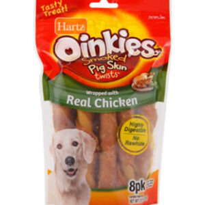 Hartz Oinkies Chews For Dogs Pig Skin Twists Wrapped With Real Chicken - 8 Count