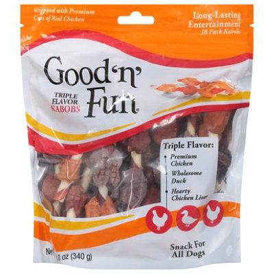 Good ??Fun Triple Flavor Kabobs Rawhide Chews For All Dogs 18 Count Bag - 12 Oz