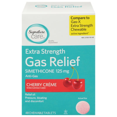 Signature Select/Care Gas Relief Simethicone 125mg Extra Strength Cherry Creme Tablet - 48 Count